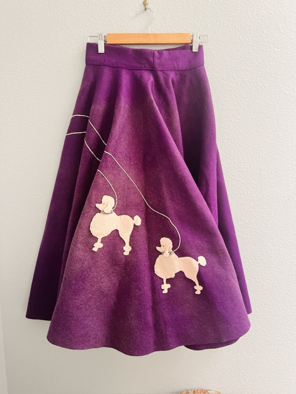 Vintage Wool Purple Circle Skirt with Poodle Appliqué